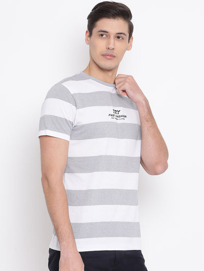 Grey Striped Round Neck T-Shirt - Men T-Shirts