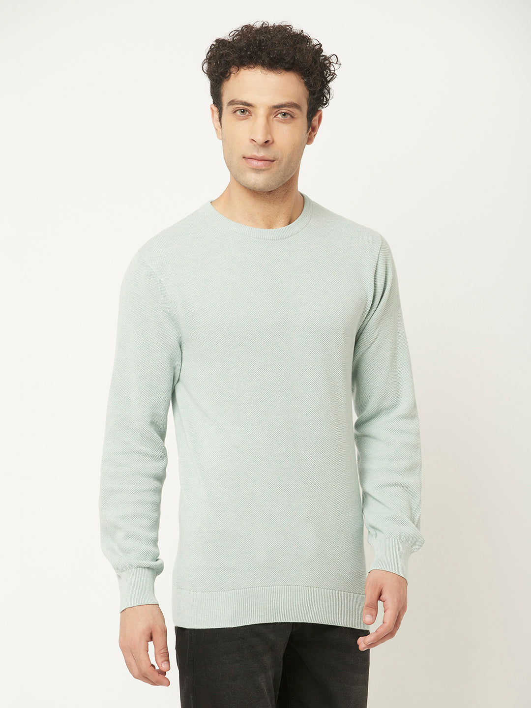 Mint Green Sweater in Pure Cotton-Men Sweaters-Crimsoune Club
