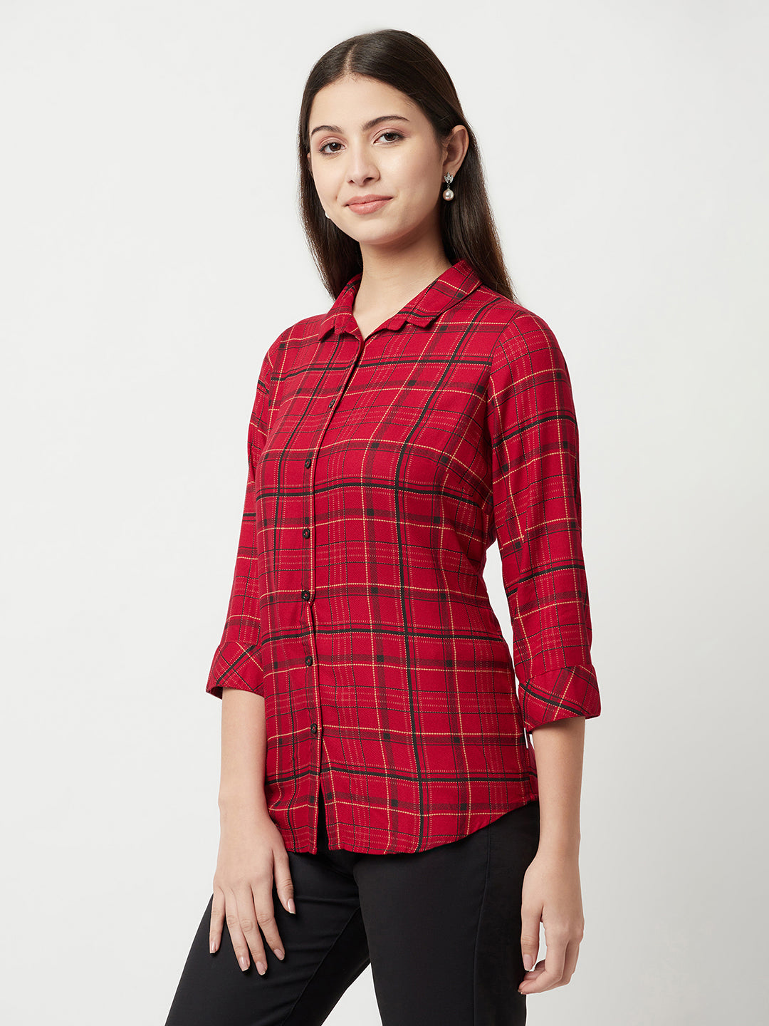 Red Tartan Checked Shirt-Women Shirts-Crimsoune Club