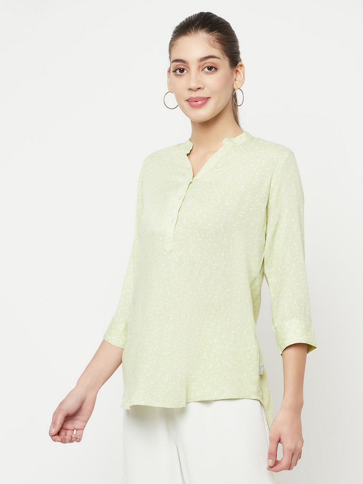 Green Printed V-Neck Top - Women Tops