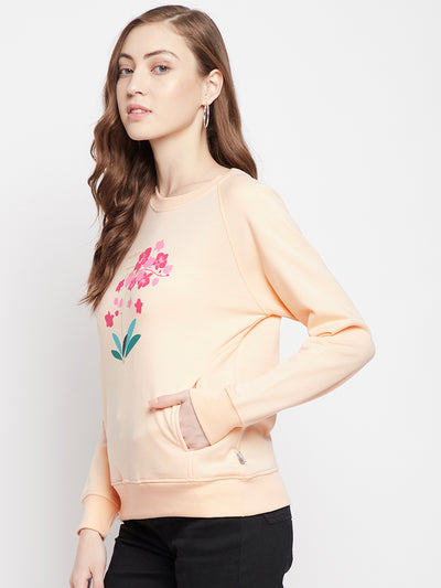 Orange Floral Round Neck Sweatshirt - Women Sweatshirts