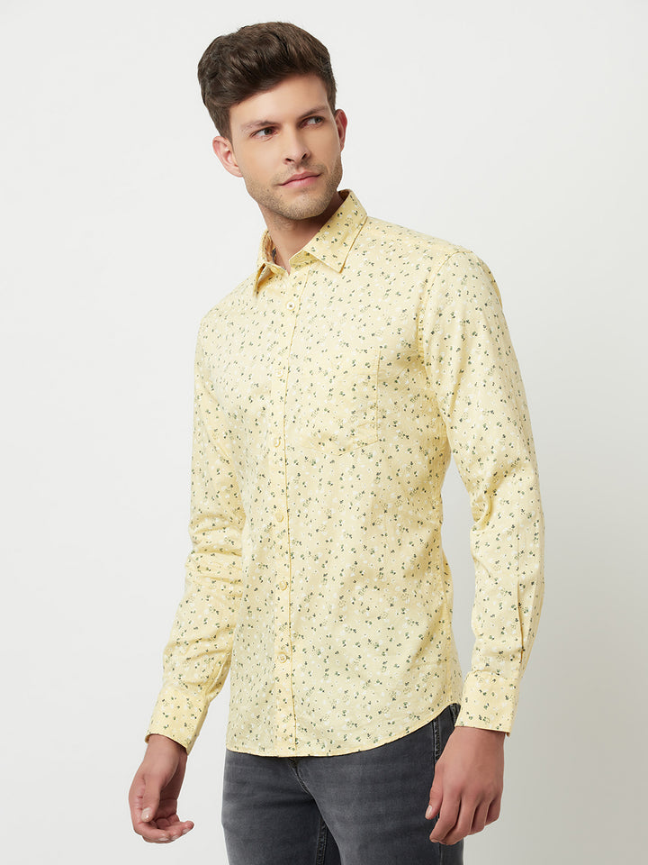 Yellow Floral Print Shirt-Men Shirts-Crimsoune Club