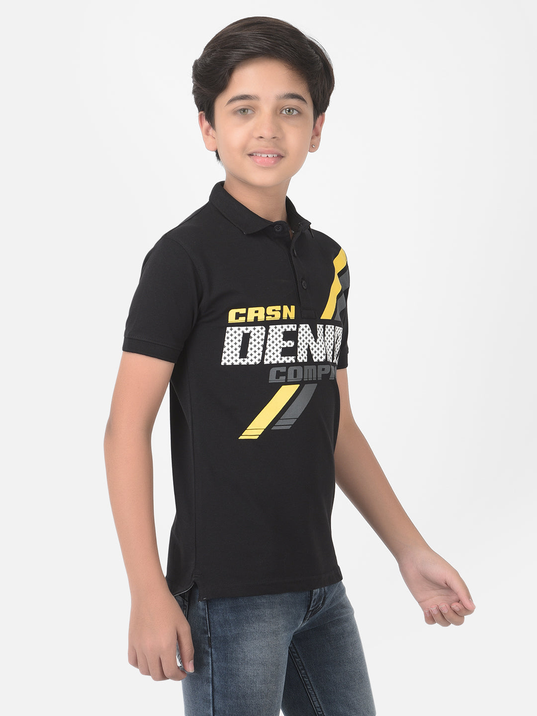 Black Printed Polo T-shirt - Boys T-Shirts