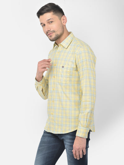 Yellow Checked Spread Collar Shirt - Men Shirts