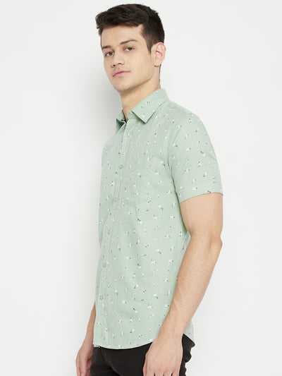 Mint Green Floral Printed Slim Fit shirt - Men Shirts