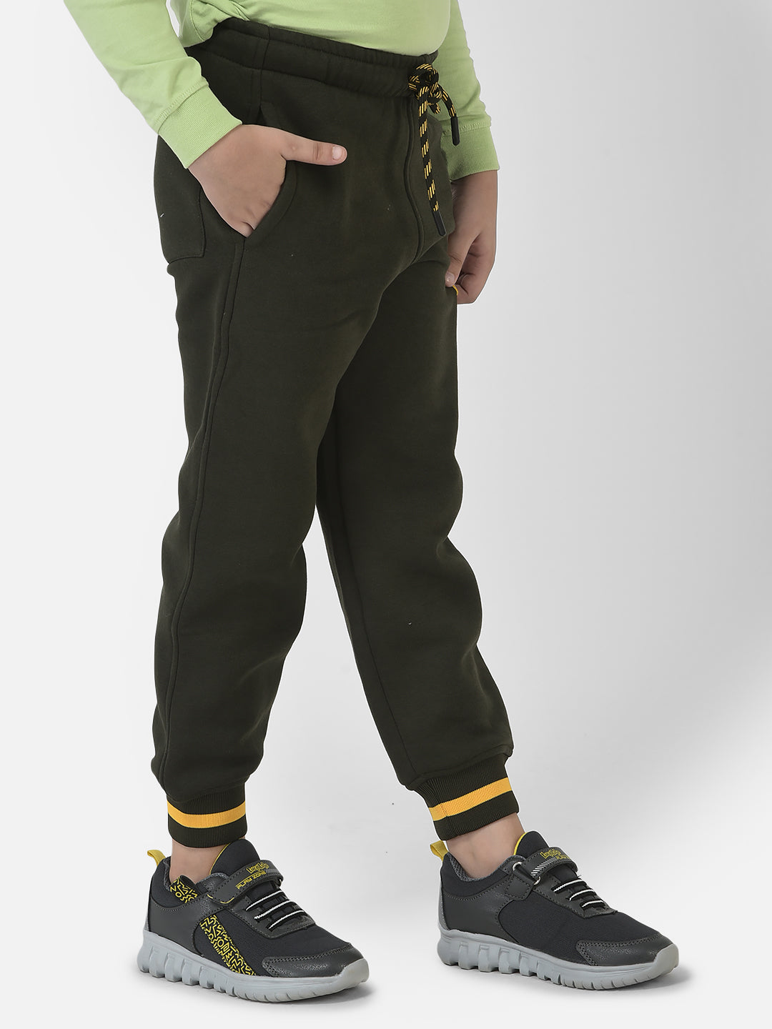 Olive Green Joggers with Contrast Logo Embellishment 