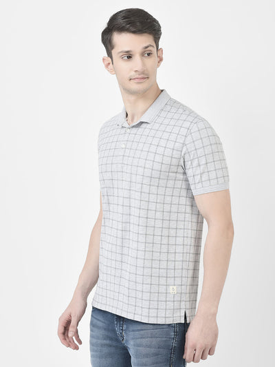  Grey Melange Checked Polo T-Shirt
