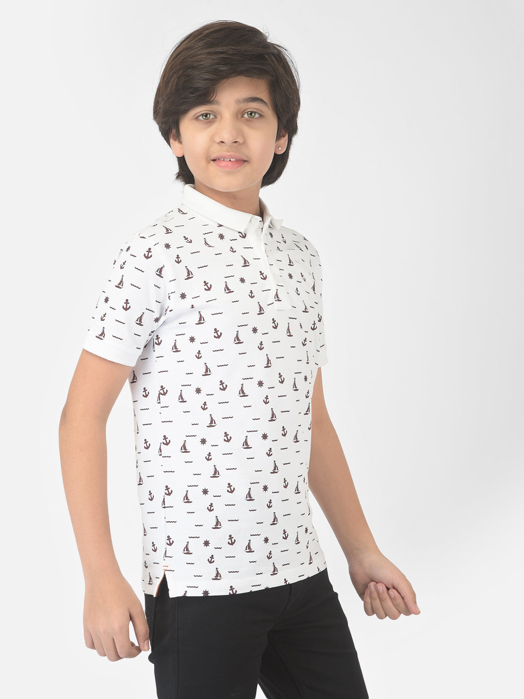 White Printed Polo T-shirt - Boys T-Shirts