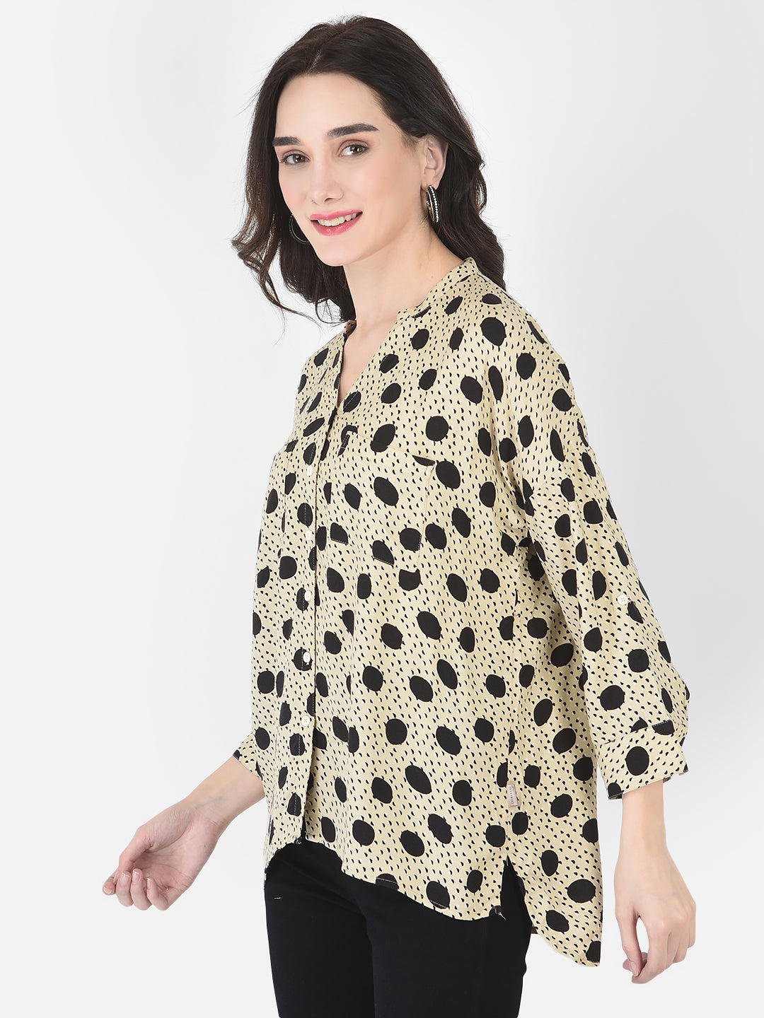 Beige Polka Dotted Shirt - Women Shirts
