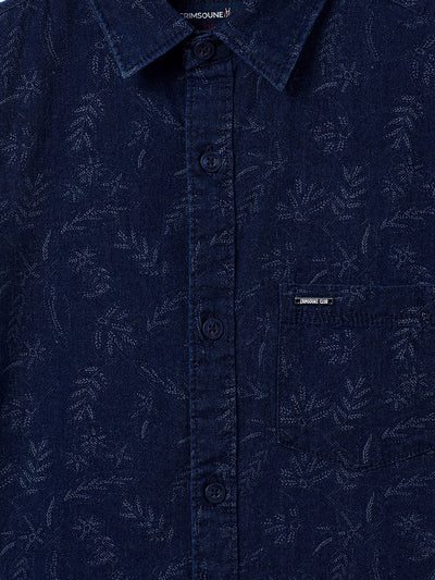 Navy Blue Printed Casual Shirt - Boys Shirts