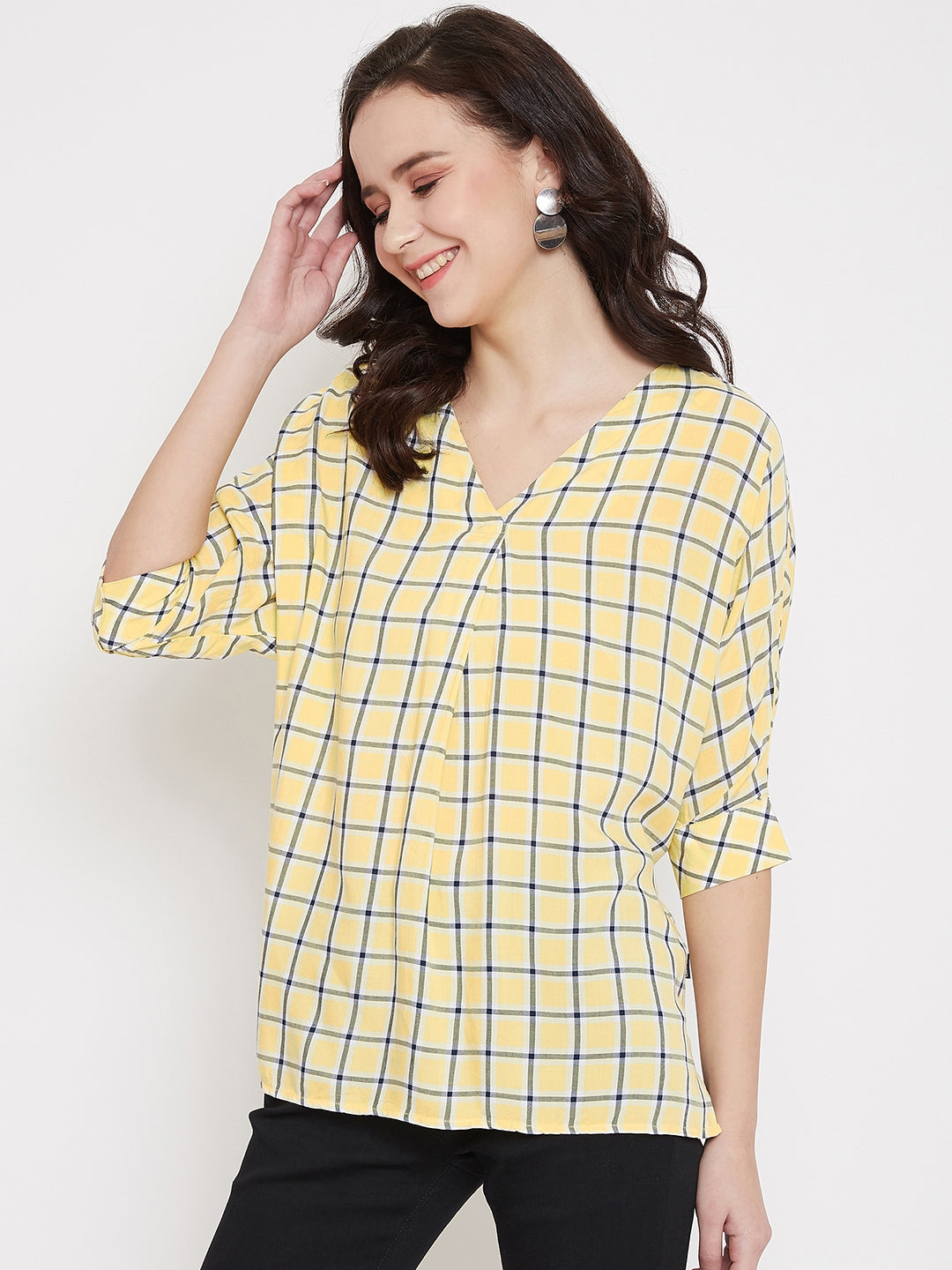 Yellow Checked Top - Women Tops