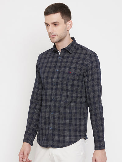 Navy Blue Checked Cotton Slim Fit shirt - Men Shirts