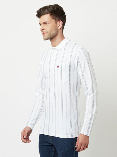 White Striped Polo T-Shirt-Men T-Shirts-Crimsoune Club