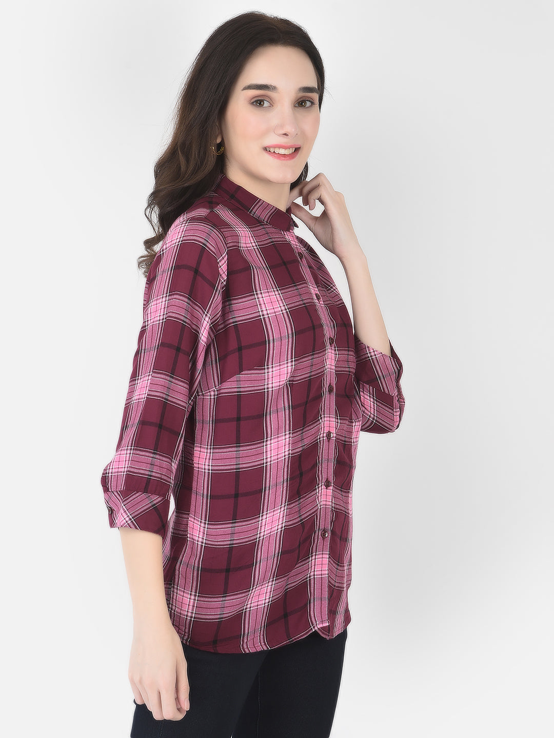 Pink Tartan Checked Shirt - Women Shirts