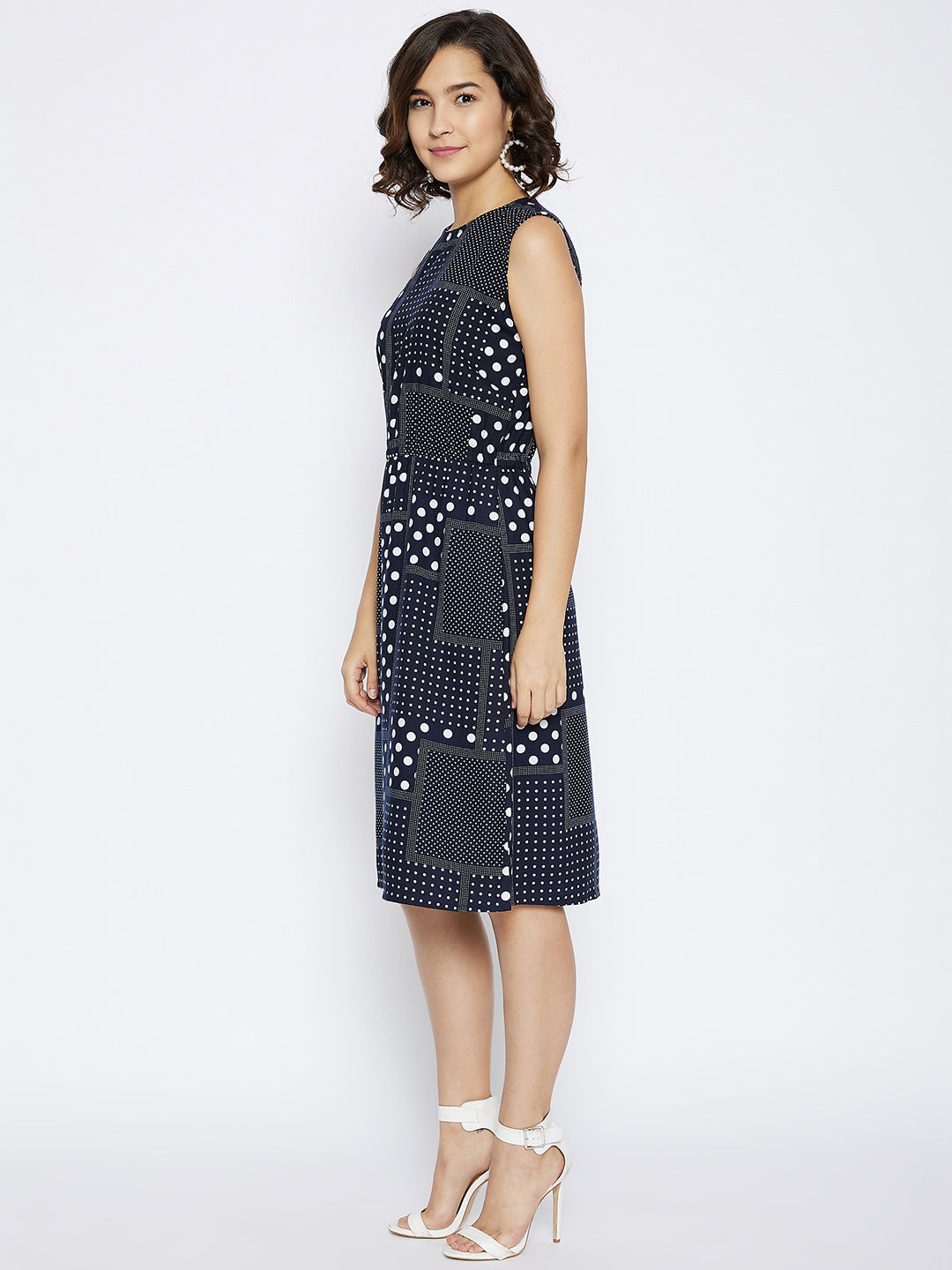 Navy Blue Polka Dots Dress - Women Dresses