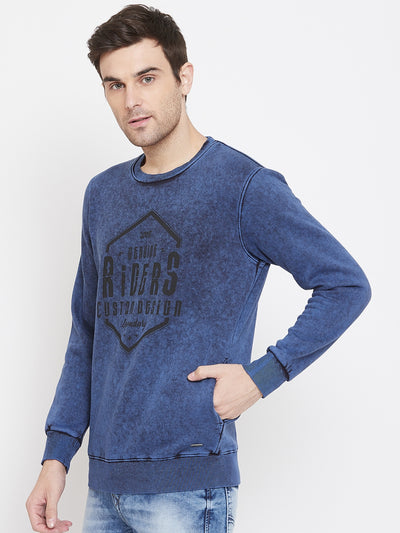 Blue Printed Round Neck Sweatshirt - Men Sweatshirts