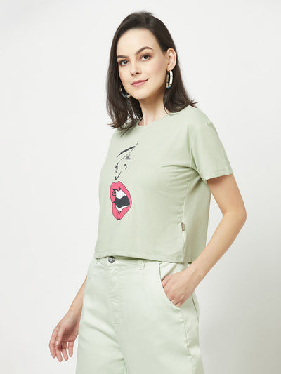  Green Graphic Cropped T-Shirt