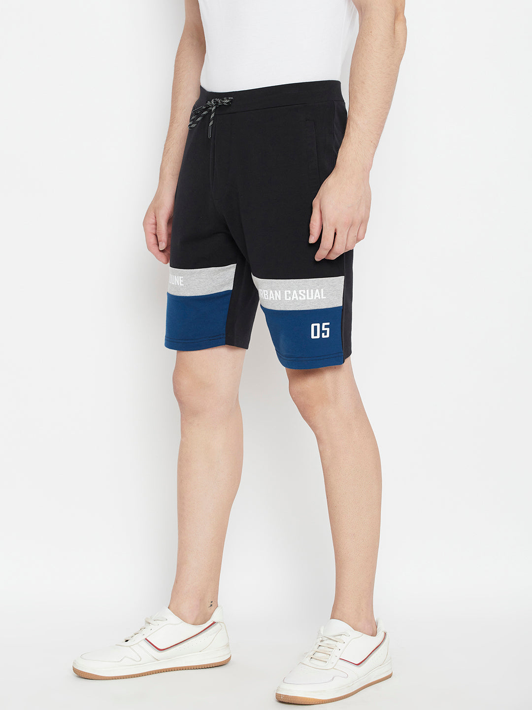 Black Colorblocked Slim Fit Lounge Shorts - Men Lounge Shorts