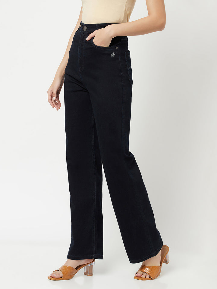 Navy Blue Straight Jeans-Women Jeans-Crimsoune Club