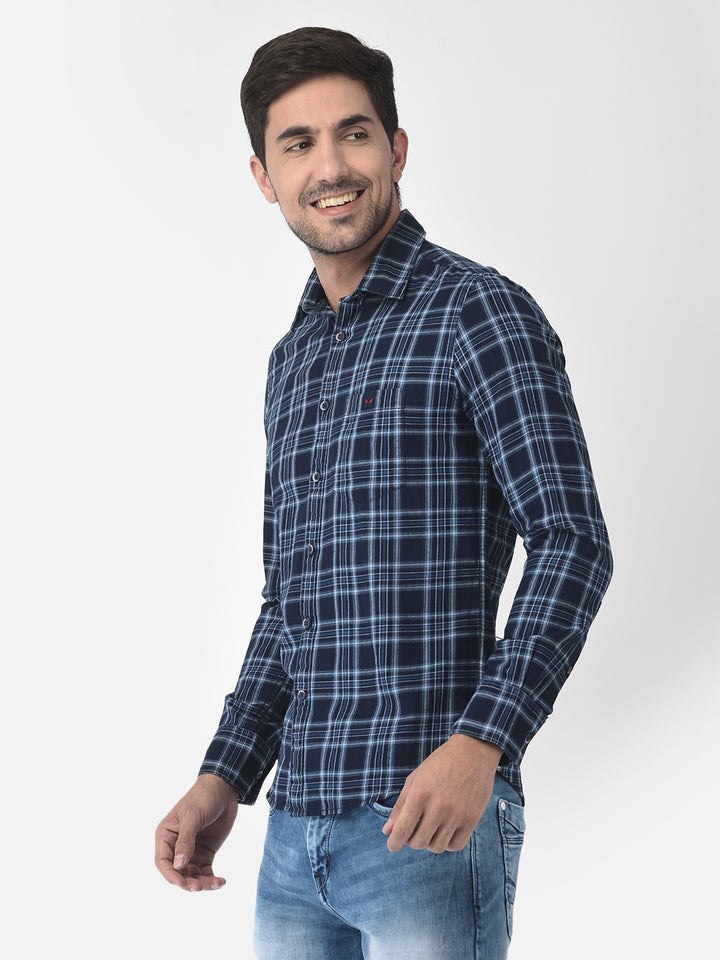 Navy Blue Tartan Checked Shirt - Men Shirts