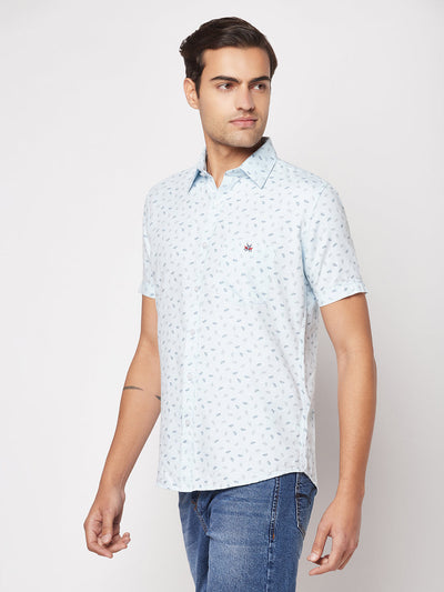  Short-Sleeved Sky Blue Floral Shirt