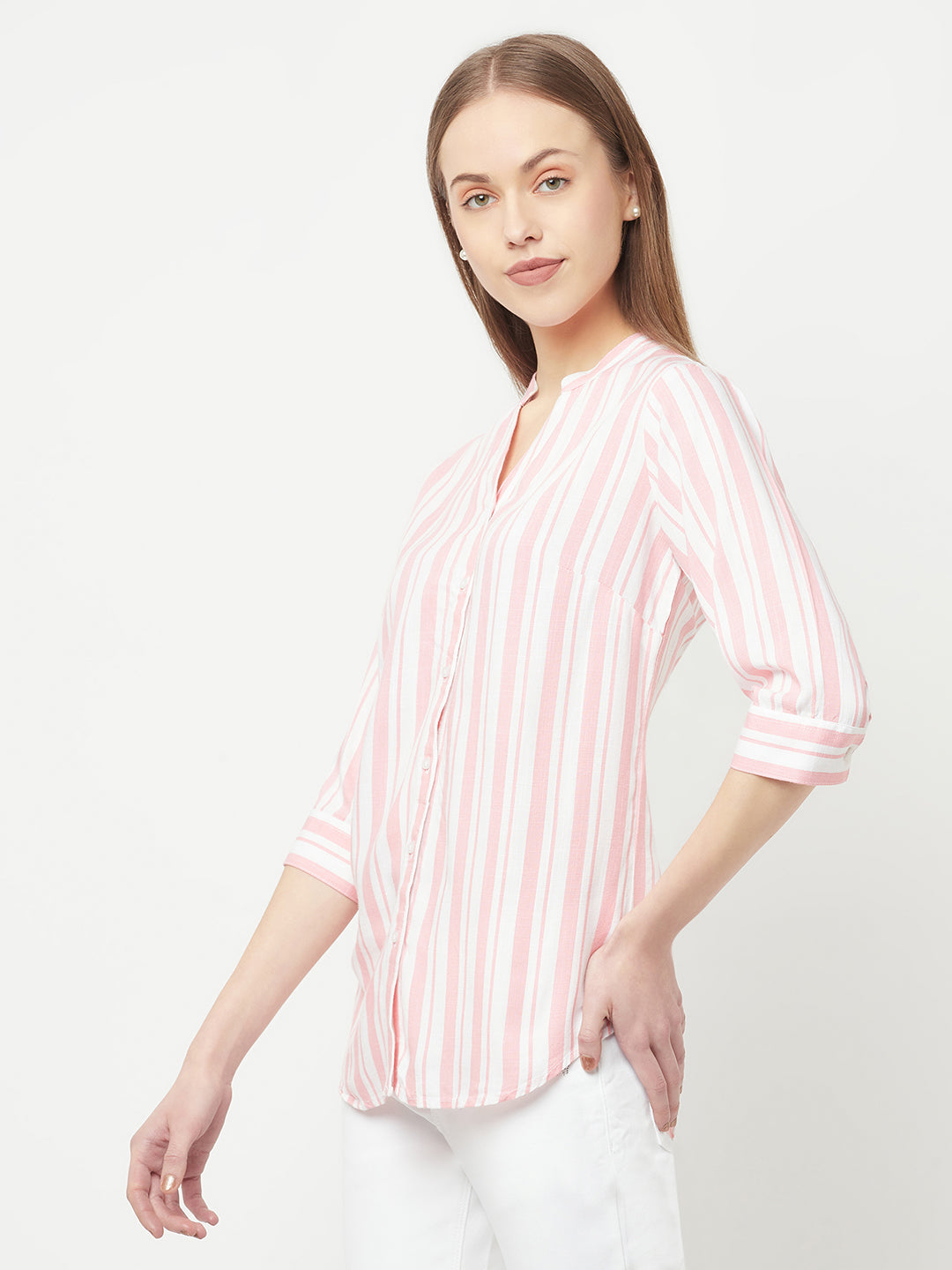 Pink Striped Casual Shirt - Women Shirts