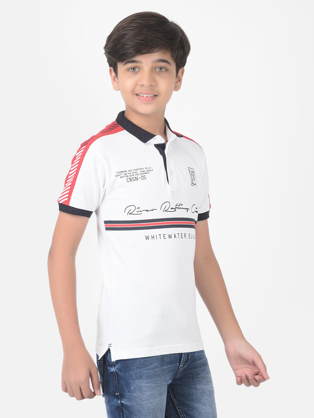 White Printed Polo T-shirt - Boys T-Shirts