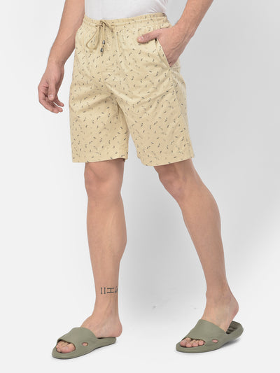 Beige Floral Print Lounge Shorts - Men Lounge Shorts