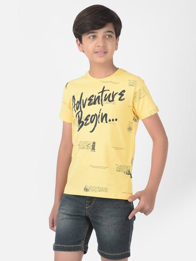 Yellow Printed Round Neck T-shirt - Boys T-Shirts