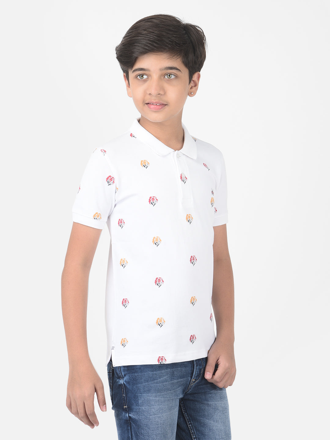 White Printed Polo T-shirt - Boys T-Shirts