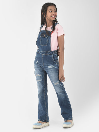 Blue Distressed Denim Dungaree