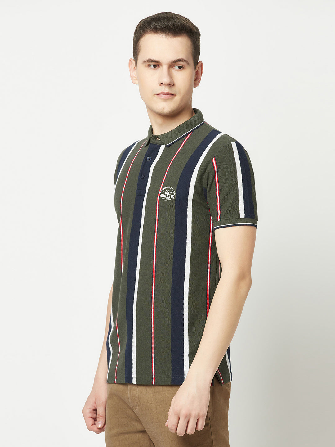  Forest Green Striped Polo T-Shirt