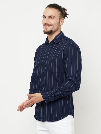 Navy Blue Striped Casual Shirt - Men Shirts