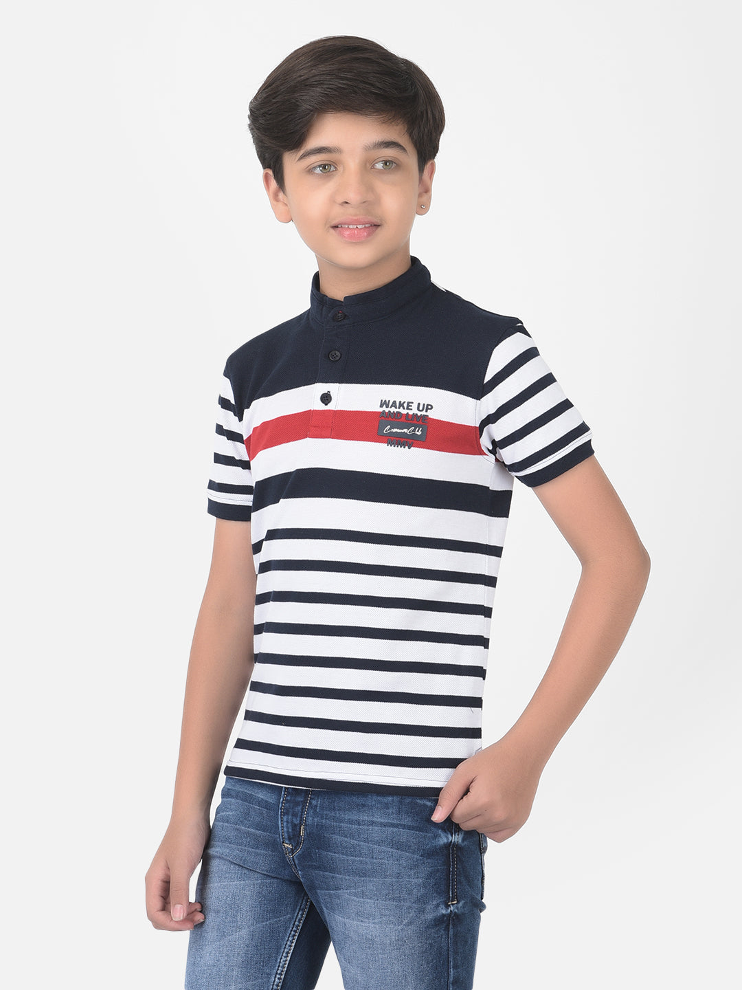 White Striped High Neck T-shirt - Boys T-Shirts