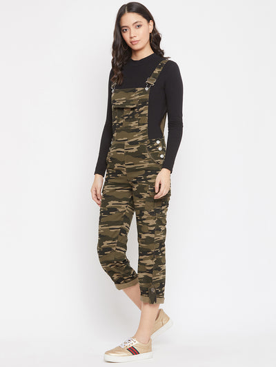 Green Camouflage Slim Fit Dungarees - Women Dungarees
