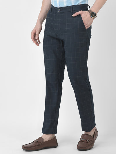 Navy Blue Checkered Trousers-Men Trousers-Crimsoune Club