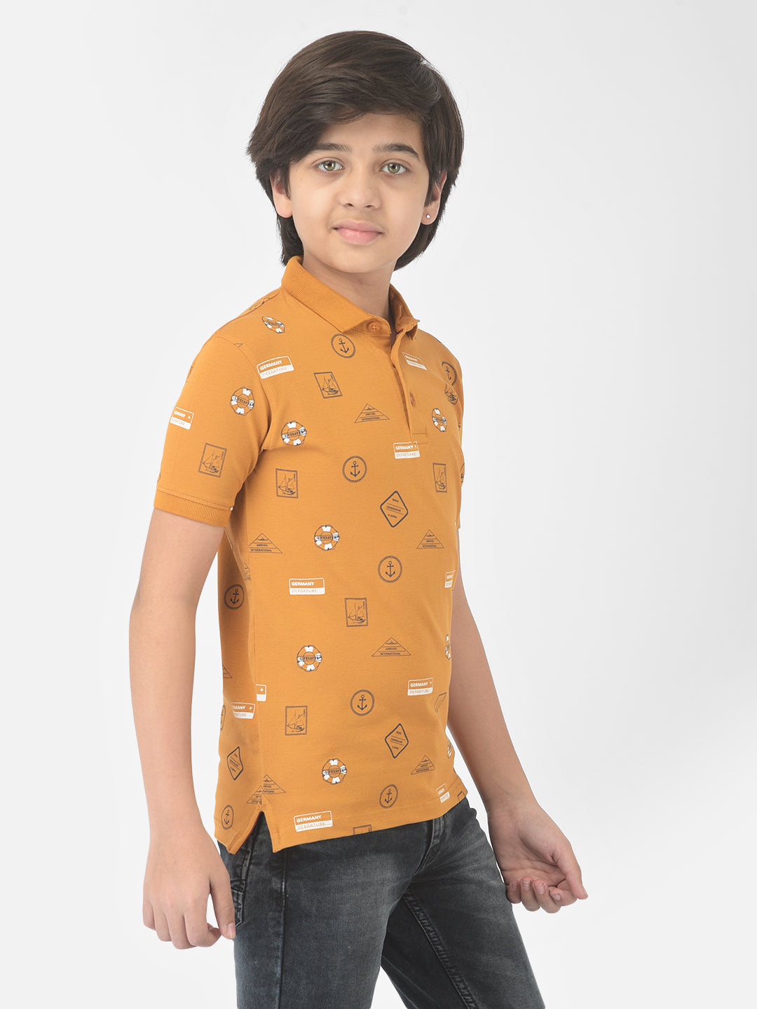 Mustard Printed Polo T-shirt - Boys T-Shirts