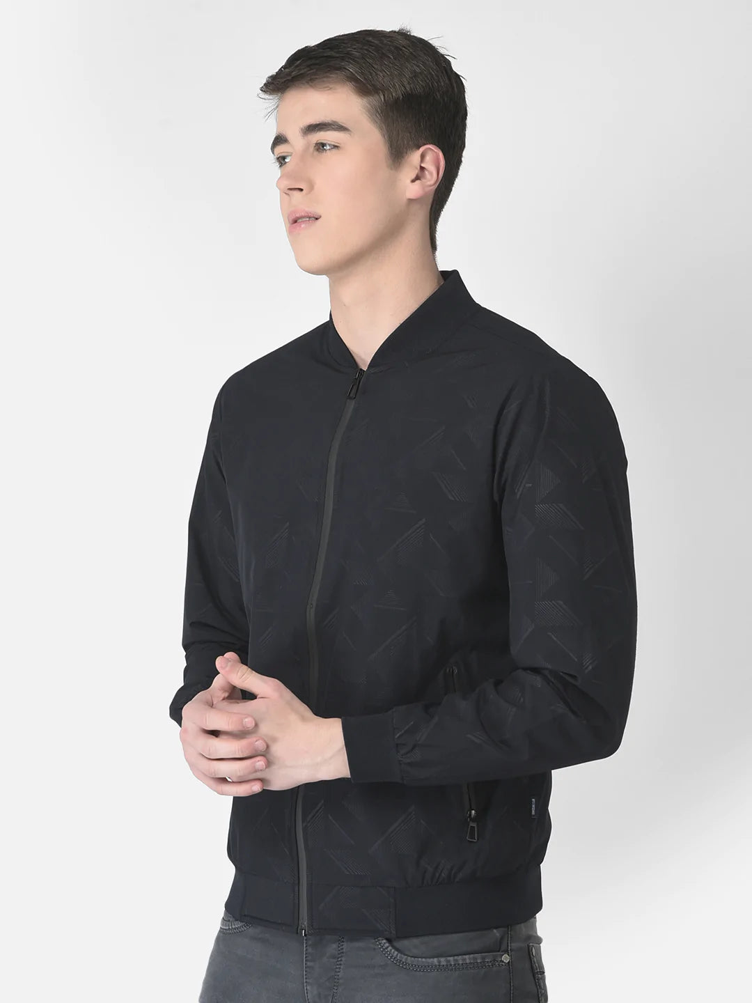  Navy Blue Bomber Jacket in Abstrack Print