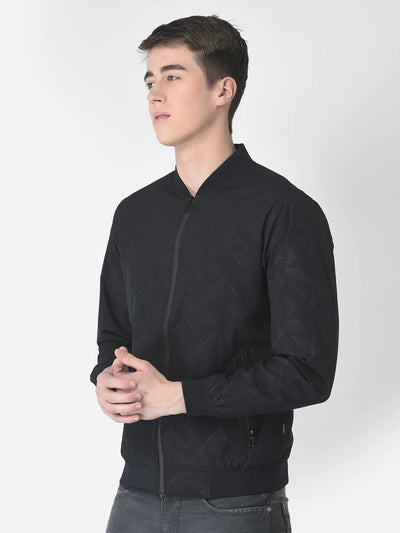  Navy Blue Bomber Jacket in Abstrack Print