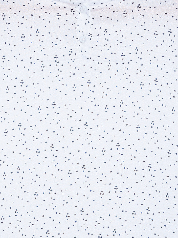 White Printed Flared SleeveTop - Girls Tops