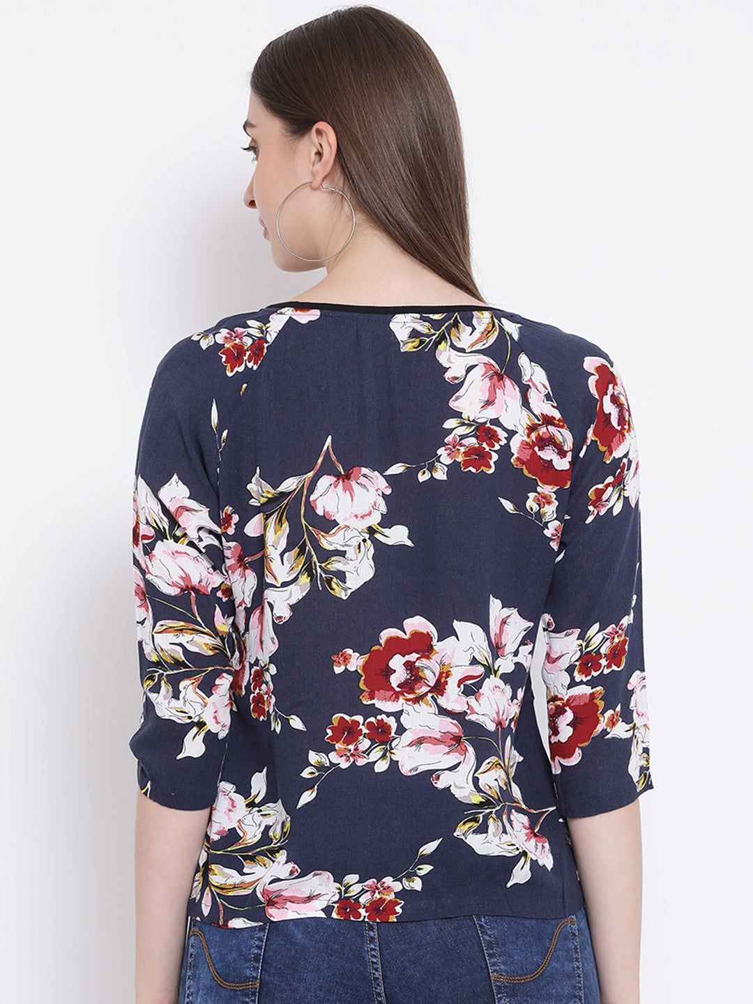 Navy Blue Floral Top - Women Tops