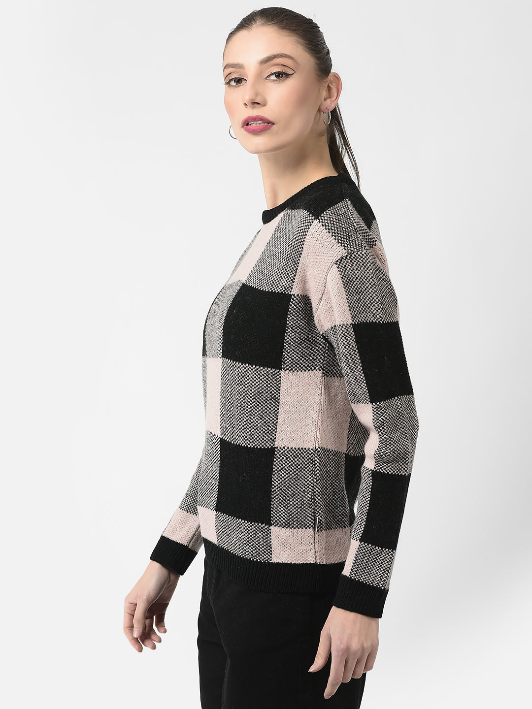  Black-Pink Checked Sweater
