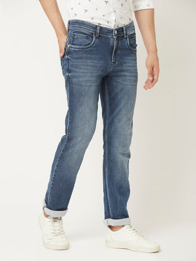  Light Wash Jeans with Leather Logo Patch 