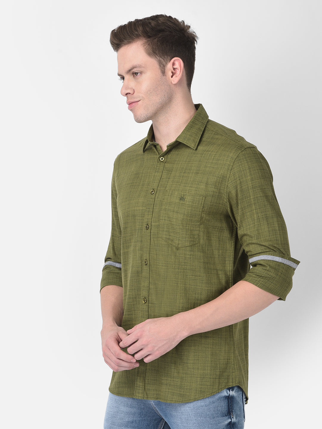 Olive Textured Shirt-Men Shirts-Crimsoune Club