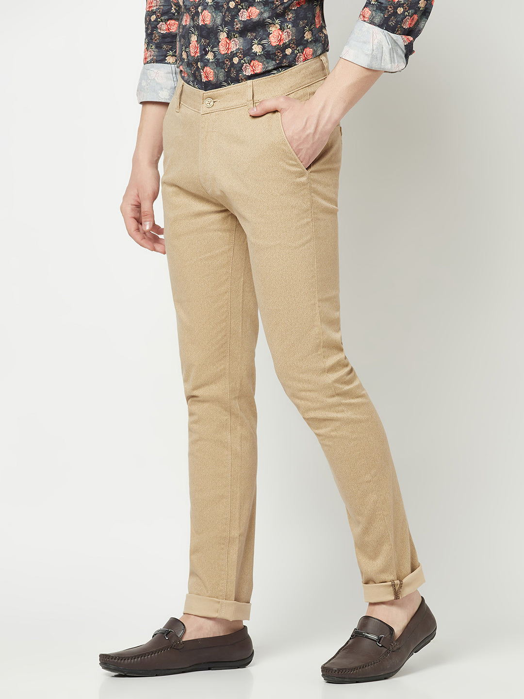  Textured Fawn Chino Trousers