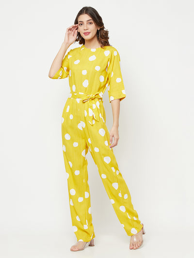 Yellow Polka Dot Printed Jumpsuit - Women Jumpsuits