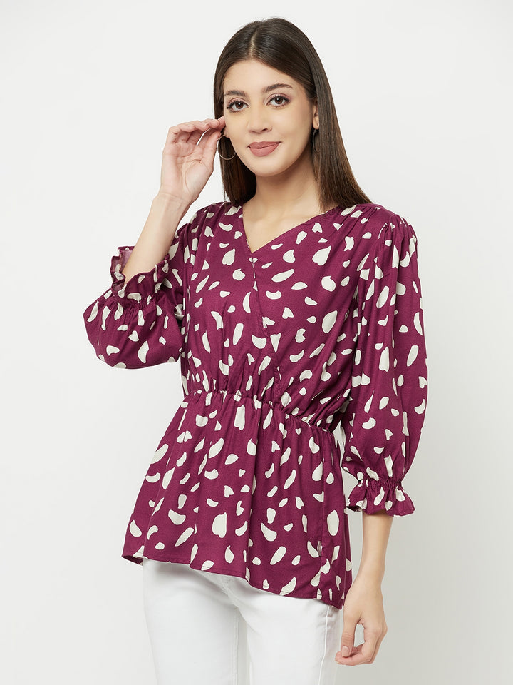 Purple Printed V-Neck Empire Top - Women Tops