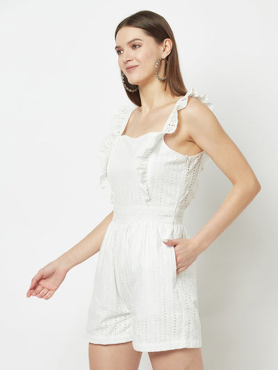 White Ruffle-Strap Jumpsuit