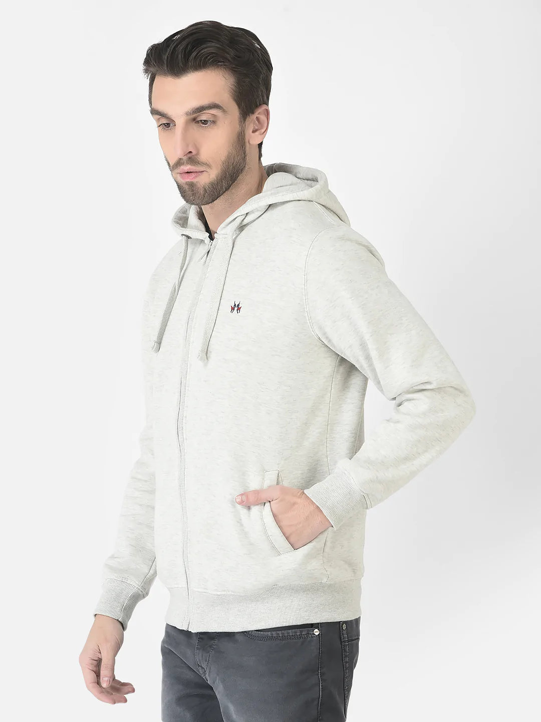  Grey Melange Zipped Sweatshirt 