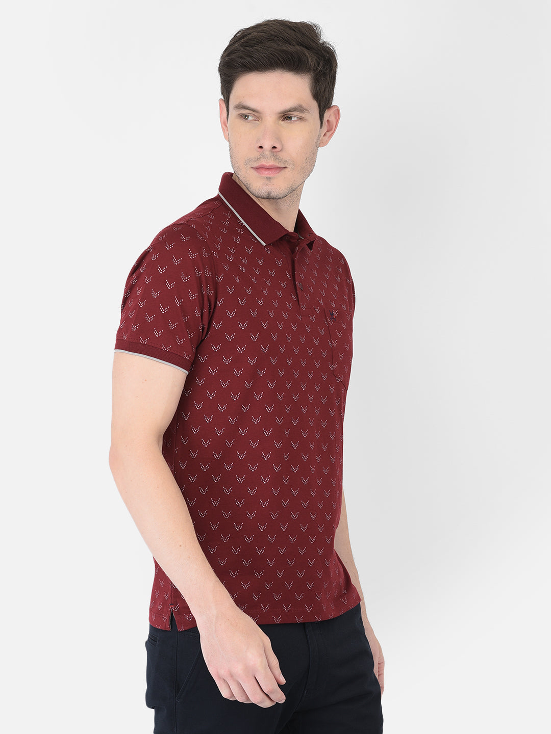 Maroon Printed Polo T-Shirt - Men T-Shirts